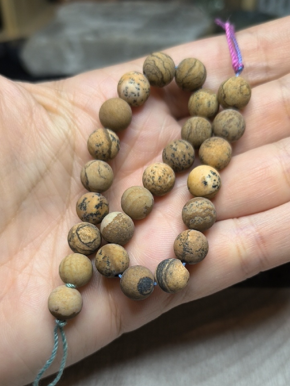 #5- 8mm Matte Picture Jasper Beads - 8" Natural Stone Strand